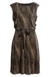 Connected Apparel Tie Waist Sleeveless Dress In Black/ Camel