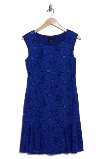 Connected Apparel Tiered Hem Lace Dress In Deep Cobalt