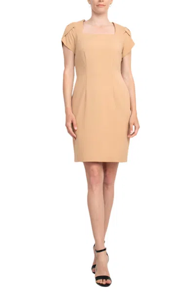 Connected Apparel Tje40482 Fitted Cocktail Short Dress In Neutral