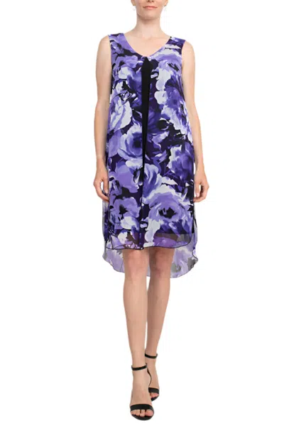 Connected Apparel Tjm03824 High Low Floral Print Cocktail Dress In Blue