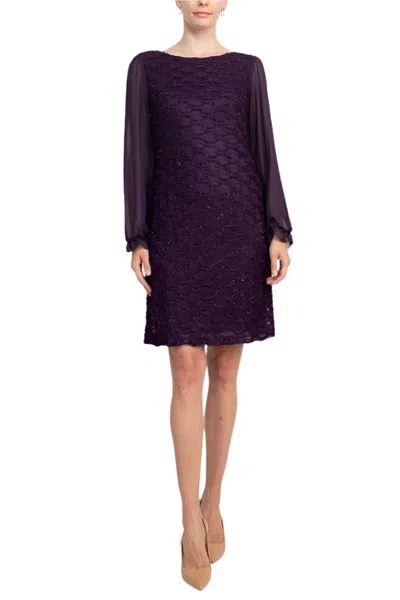 Connected Apparel Tkh47900m1 Long Sleeve Fitted Short Cocktail Dress In Purple