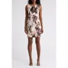 Connected Apparel Tropical Print Sleeveless Dress In Rosewood