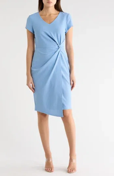 Connected Apparel Twist Detail Asymmetric Hem Dress In Blue