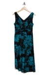 Connected Apparel Velvet Burnout Midi Dress In Blue