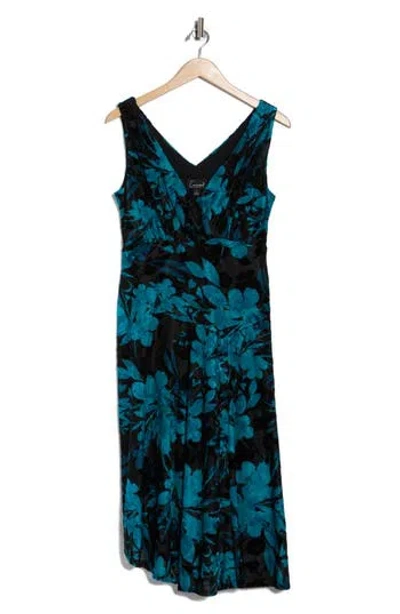 Connected Apparel Velvet Burnout Midi Dress In Blue