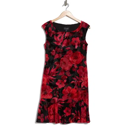 Connected Apparel Velvet Burnout Midi Dress In Red