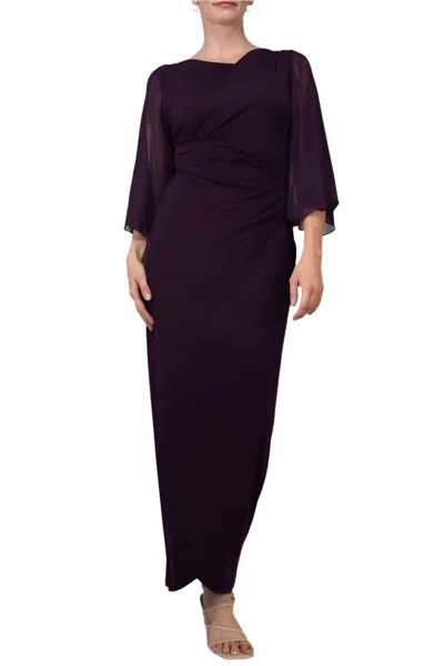 Connected Apparel Women's Asymmetrical Floor Length Chiffon Dress In Aubergine In Purple
