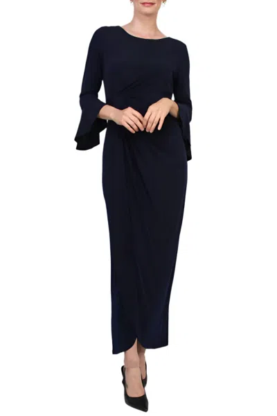 Connected Apparel Women's Boat Neck Circular Flounce Sleeve Gown In Navy In Blue