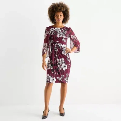 Connected Apparel Womens 3/4 Sleeve Floral Sheath Dress In Multi