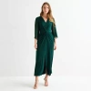Connected Apparel Womens 3/4 Sleeve Midi Sheath Dress In Green