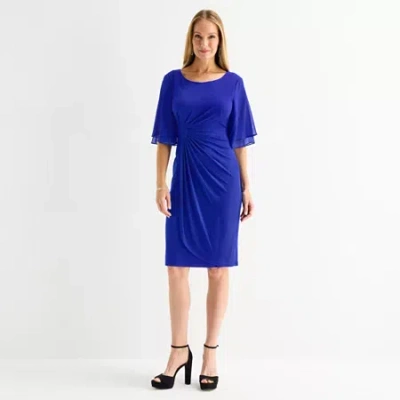 Connected Apparel Womens 3/4 Sleeve Sheath Dress In Blue