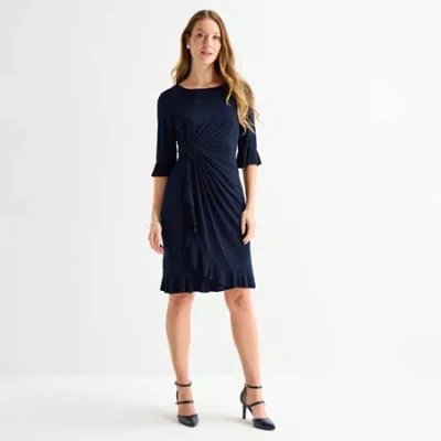 Connected Apparel Womens 3/4 Sleeve Sheath Dress In Blue