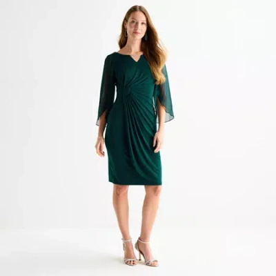 Connected Apparel Womens 3/4 Sleeve Sheath Dress In Green