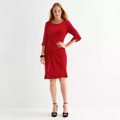Connected Apparel Womens 3/4 Sleeve Sheath Dress In Red