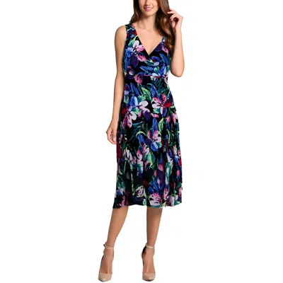 Connected Apparel Womens Asymmetric Chiffon Midi Dress In Multi