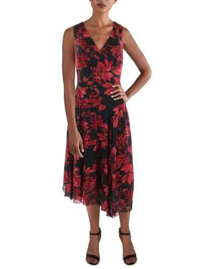 Connected Apparel Womens Boho Floral Midi Dress In Red