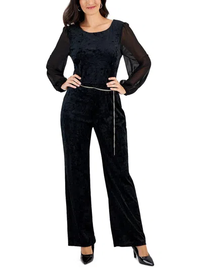 Connected Apparel Womens Chain Pintuck Jumpsuit In Black
