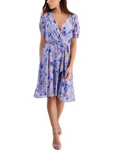 Connected Apparel Womens Chiffon Floral Cocktail And Party Dress In Purple