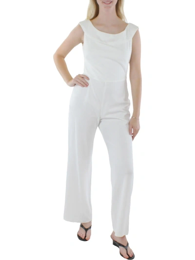 Connected Apparel Womens Crepe Boatneck Jumpsuit In White