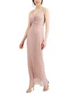 CONNECTED APPAREL WOMENS CRINKLED METALLIC MAXI DRESS