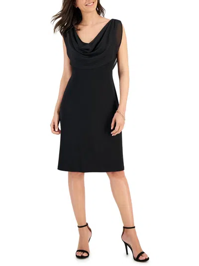Connected Apparel Womens Drapey Jersey Fit & Flare Dress In Black