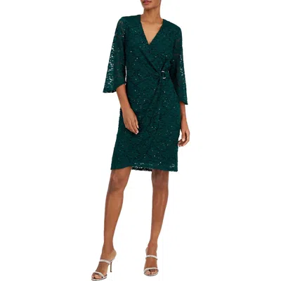 Connected Apparel Womens Faux Wrap Nylon Wrap Dress In Green