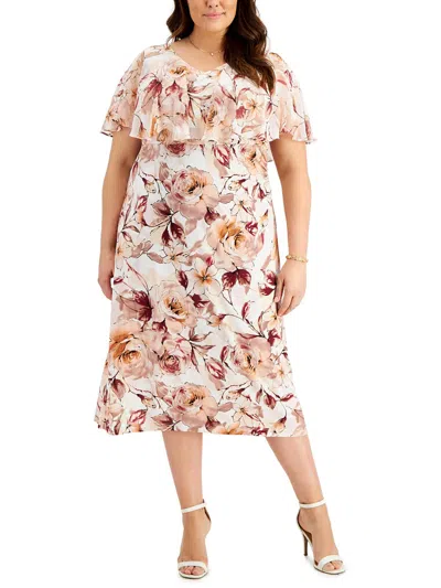 Connected Apparel Womens Floral Chiffon Midi Dress In White