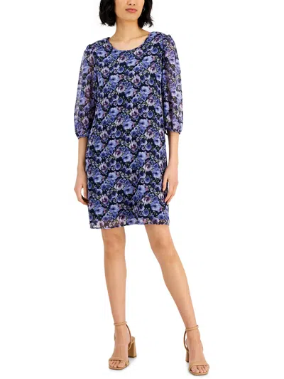 Connected Apparel Womens Floral Knee Shift Dress In Blue
