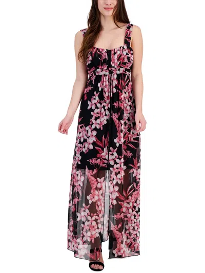 CONNECTED APPAREL WOMENS FLORAL PRINT MESH MAXI DRESS