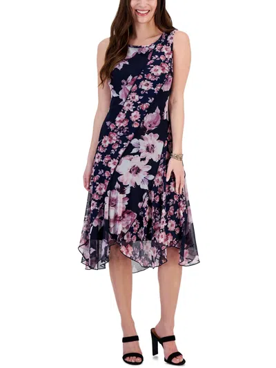 Connected Apparel Womens Floral Print Mesh Shift Dress In Multi