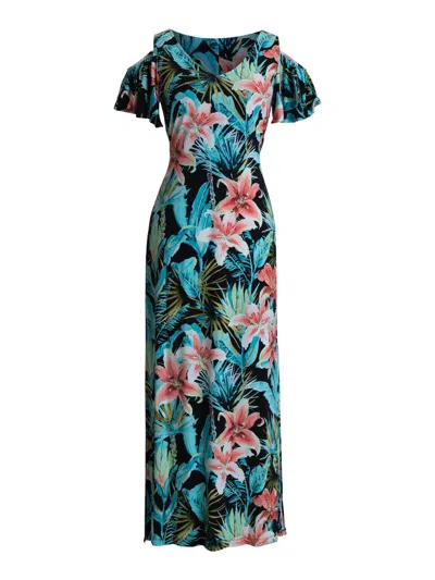 Connected Apparel Womens Floral Print Polyester Maxi Dress In Multi