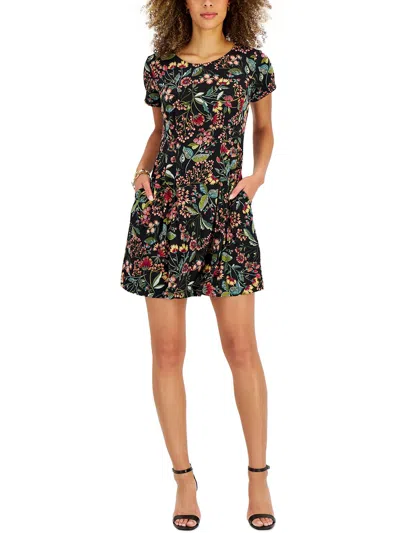 Connected Apparel Womens Floral Print Polyester Mini Dress In Multi