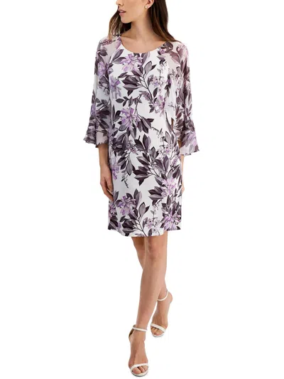 Connected Apparel Womens Floral Print Polyester Shift Dress In Purple