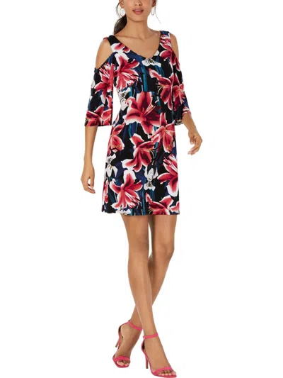 Connected Apparel Womens Floral V Neck Cocktail Dress In Pink