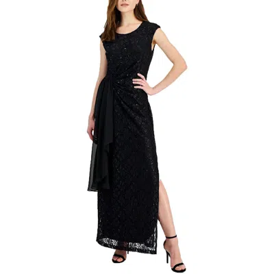 Connected Apparel Womens Gathered Nylon Evening Dress In Black