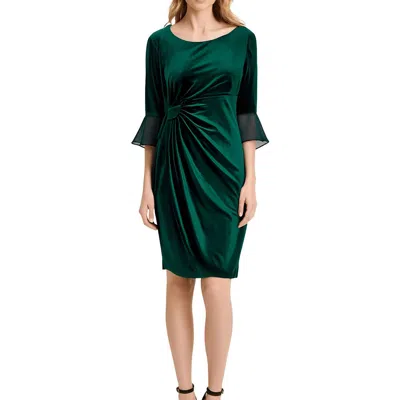 Connected Apparel Womens Gathered Velvet Sheath Dress In Green