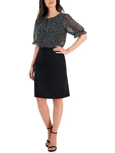 Connected Apparel Womens Knee Length Mixed Media Wear To Work Dress In Black