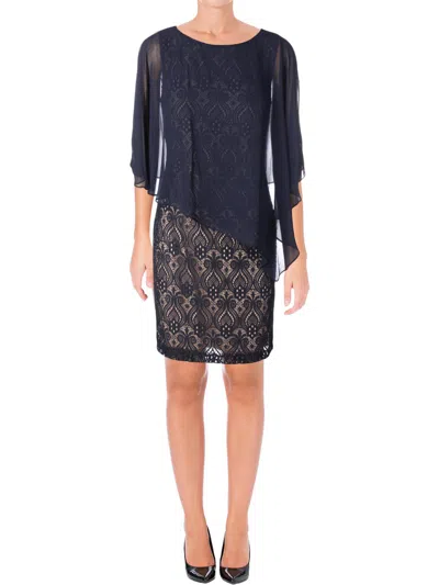 Connected Apparel Womens Lace Overlay Pullover Cocktail Dress In Blue