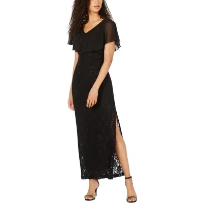 Connected Apparel Womens Lace Sequined Evening Dress In Black
