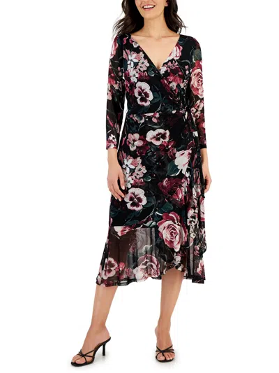 Connected Apparel Womens Mesh Floral Wrap Dress In Multi
