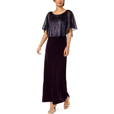 Connected Apparel Womens Metallic Cape Sleeves Maxi Dress In Multi