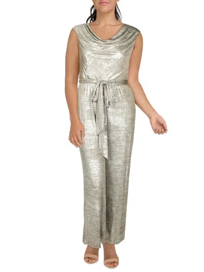 Connected Apparel Womens Metallic Drapey Jumpsuit In Gray