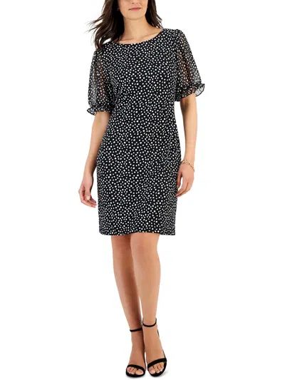 Connected Apparel Womens Polka Dot Polyester Sheath Dress In Black