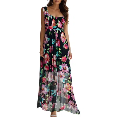 Connected Apparel Womens Printed Mesh Maxi Dress