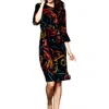 Connected Apparel Womens Printed Midi Shift Dress In Black