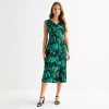 Connected Apparel Womens Short Sleeve Midi Floral Sheath Dress In Green