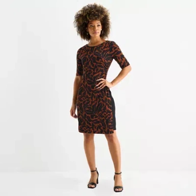 Connected Apparel Womens Short Sleeve Paisley Sheath Dress In Multi