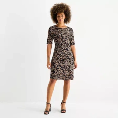 Connected Apparel Womens Short Sleeve Scroll Sheath Dress In Multi