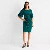Connected Apparel Womens Short Sleeve Sheath Dress In Green