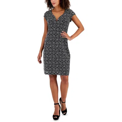 Connected Apparel Womens Sparkle V-neck Cocktail And Party Dress In Black